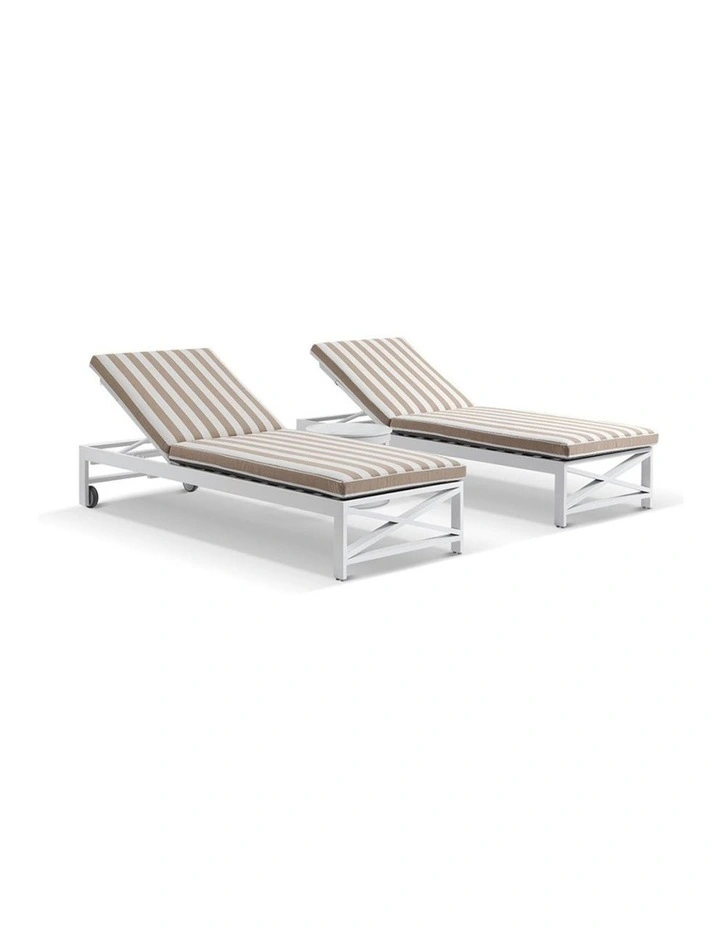 Kansas Outdoor Sun Lounge Set on Wheels White With Hugo Side Table & Sunbrella Beige Cushions image 1