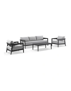 Bronte 3 1 1 Outdoor Lounge Setting Charcoal With Coffee Table & Textured Olefin Grey Cushions