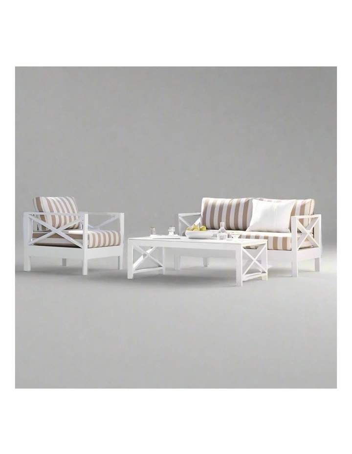 Kansas 2 1 seater Outdoor Lounge Set with Coffee Table in Sunbrella & Maxim Heather Beige Cushions image 5
