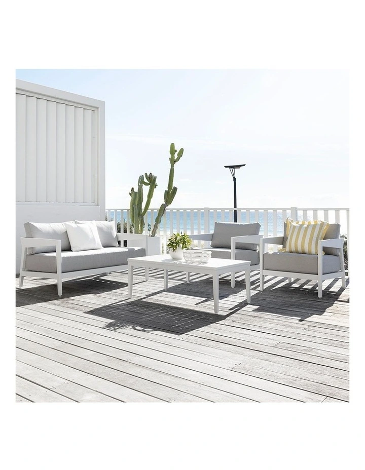 Bronte 3 2 1 1 Outdoor Lounge Setting White With Coffee Table & Textured Olefin Grey Cushions image 3