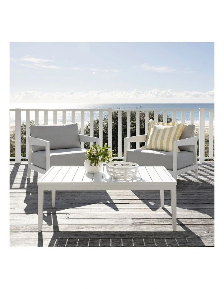Bronte 3 2 1 1 Outdoor Lounge Setting White With Coffee Table & Textured Olefin Grey Cushions image 4
