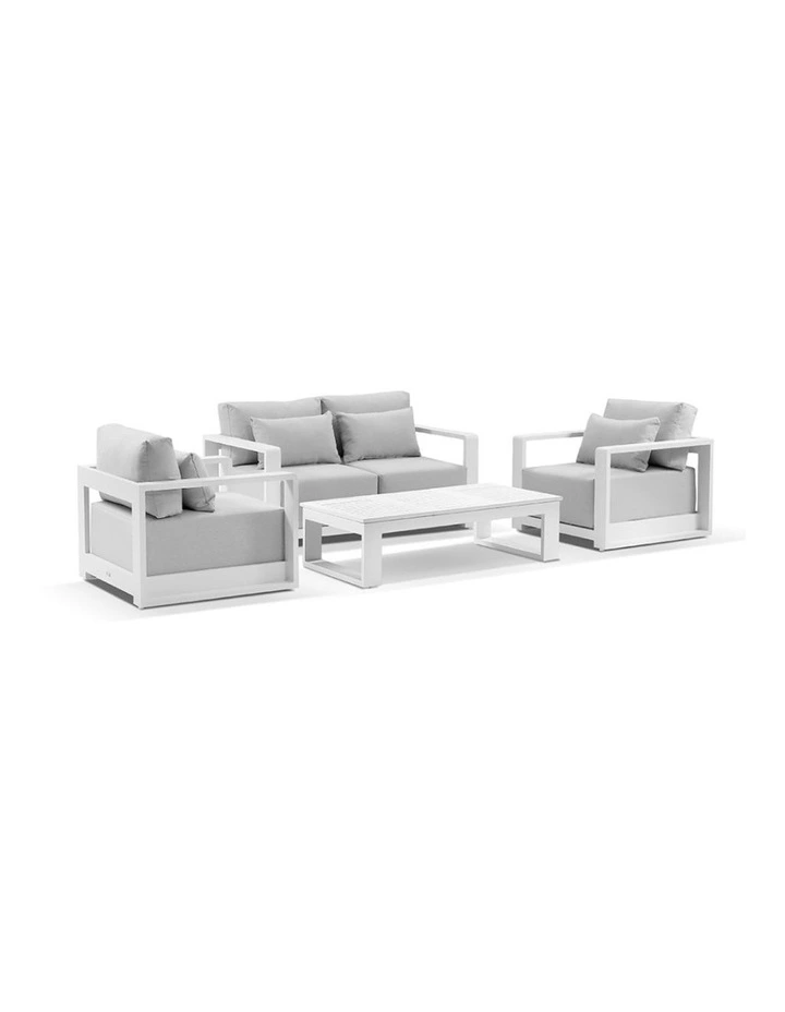 Whitehaven 2 1 1 Seater Outdoor Lounge Set White With Santorini Coffee Table & Olefin Grey Cushions image 1