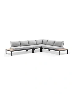Nova Outdoor Lounge and Dining Setting Charcoal With Single Modular & Textured Grey Cushions