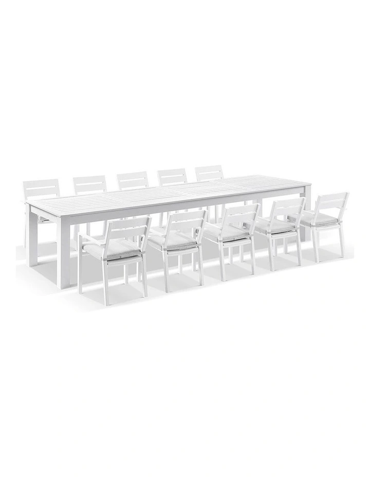 Santorini 12 Seater Outdoor Dining Table and Chairs setting White & Textured Olefin Grey Cushions image 2