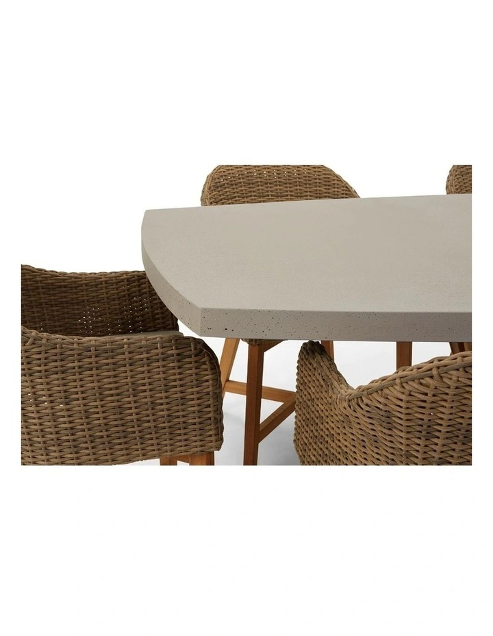Waverley 2.6m Concrete Look Dining Set Brushed Wheat With 10 Coastal Wicker Chairs & Cream Cushions image 7