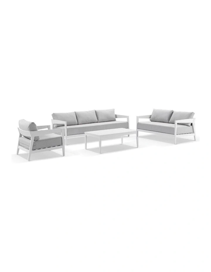 Bronte 3 2 1 Outdoor Lounge Setting White With Coffee Table & Textured Olefin Grey Cushions image 1