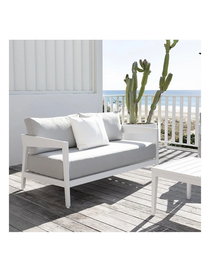 Bronte 3 2 1 Outdoor Lounge Setting White With Coffee Table & Textured Olefin Grey Cushions image 5