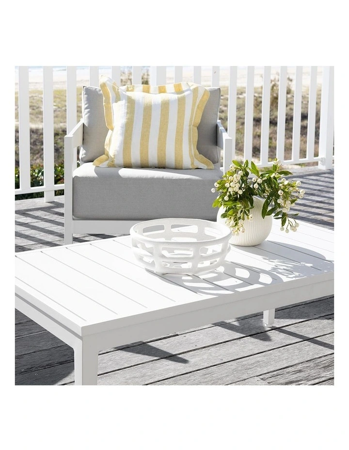 Bronte 3 2 1 Outdoor Lounge Setting White With Coffee Table & Textured Olefin Grey Cushions image 6
