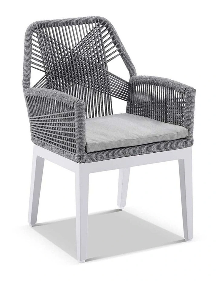 Kansas 3m Outdoor Teak Timber and Dining Table White With 10 Hugo Chairs w/Olefin Grey Cushions image 3