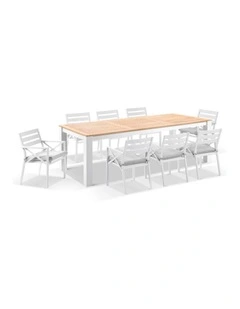 Balmoral 2.5m Teak Top Table White With 8 Kansas Dining Chairs & Textured Olefin Grey Cushions