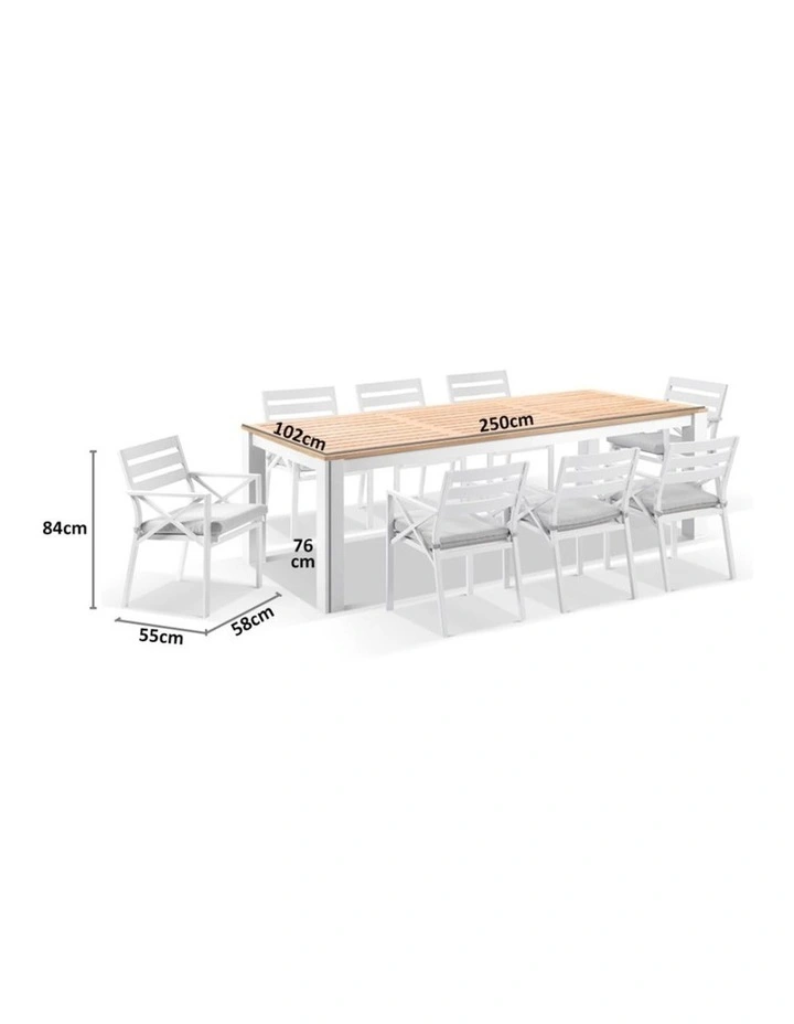 Balmoral 2.5m Teak Top Table White With 8 Kansas Dining Chairs & Textured Olefin Grey Cushions image 5