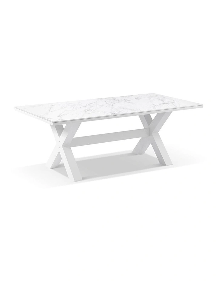 Kansas Outdoor Ceramic 2m Dining Table Setting White With 8 Chairs & Heather Beige Cushions image 5