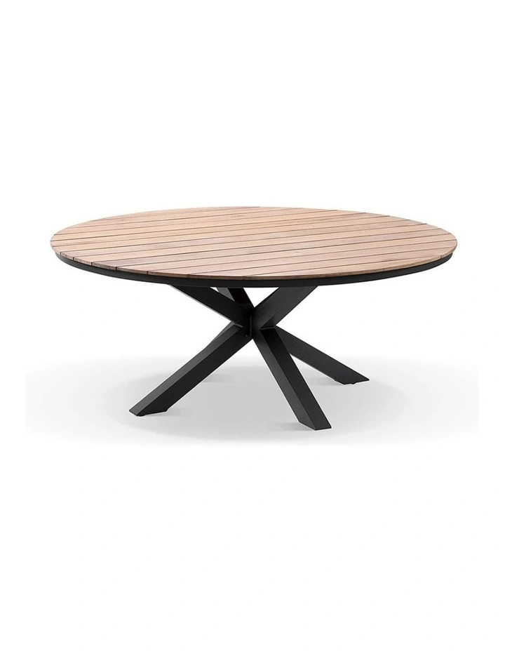 Tuscany Round 1.8m Outdoor and Teak Dining Table Charcoal With 8 Capri Chairs & Denim Grey Cushions image 2