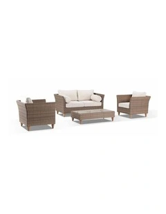 Carolina 2 1 1 Wicker Alfresco Lounge Setting Brushed Wheat With Coffee Table & Cream Cushions