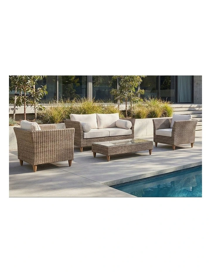 Carolina 2 1 1 Wicker Alfresco Lounge Setting Brushed Wheat With Coffee Table & Cream Cushions image 5