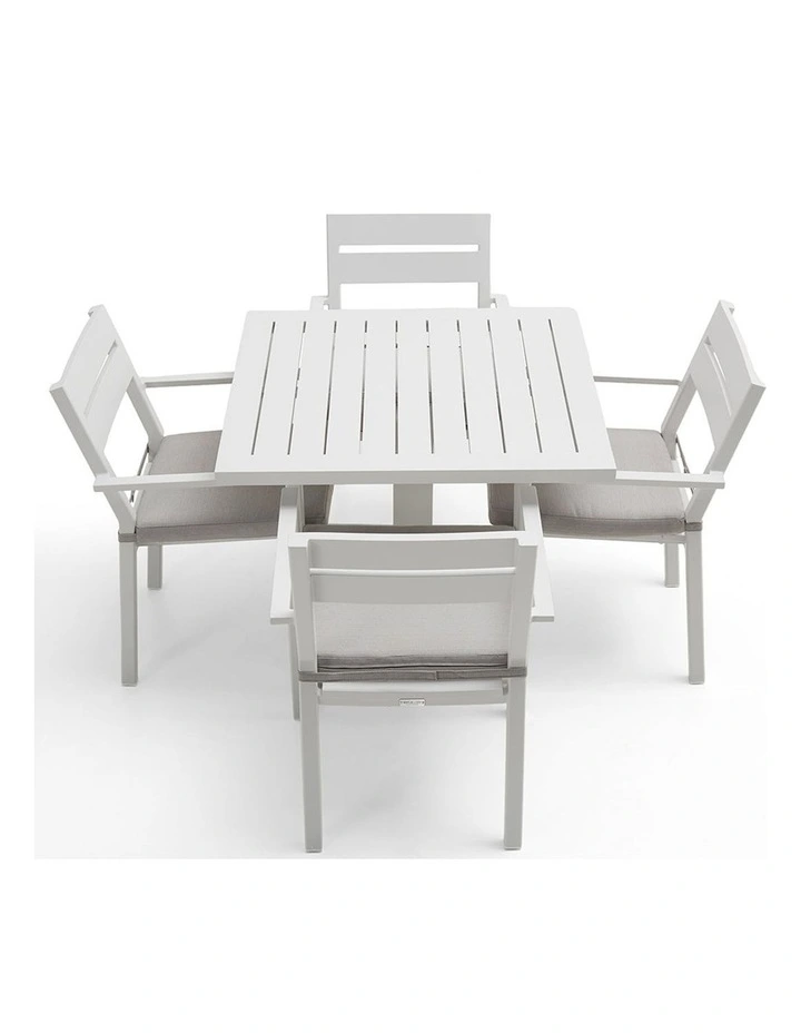 Avoca Outdoor Square Pedestal Dining Table White With Santorini Chairs & Olefin Grey Cushions image 2
