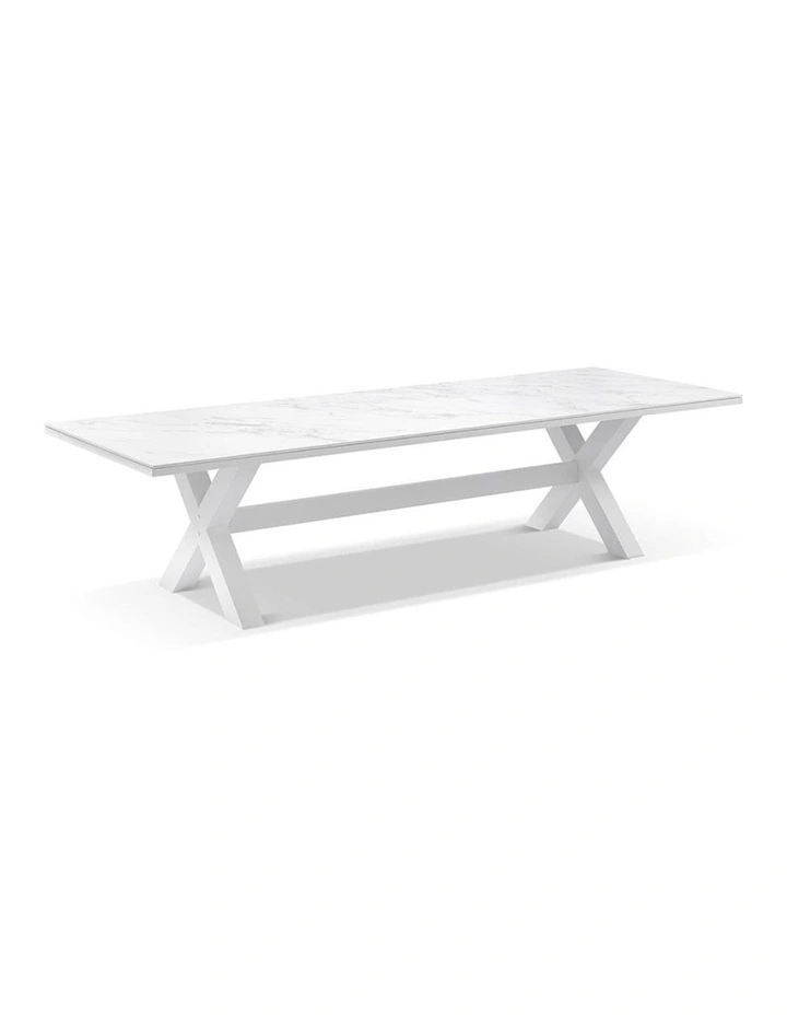 Kansas Outdoor Ceramic 3m Dining Table Setting White With 10 Chairs & Textured Olefin Grey Cushions image 5