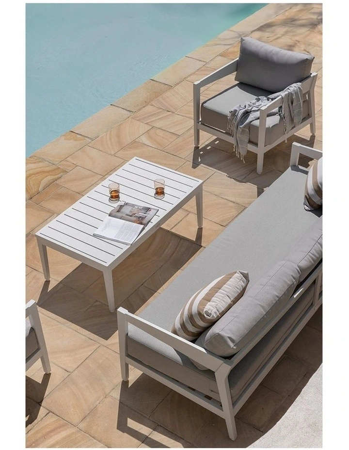 Bronte 3 1 1 Outdoor Lounge Setting White With Coffee Table & Textured Olefin Grey Cushions image 6