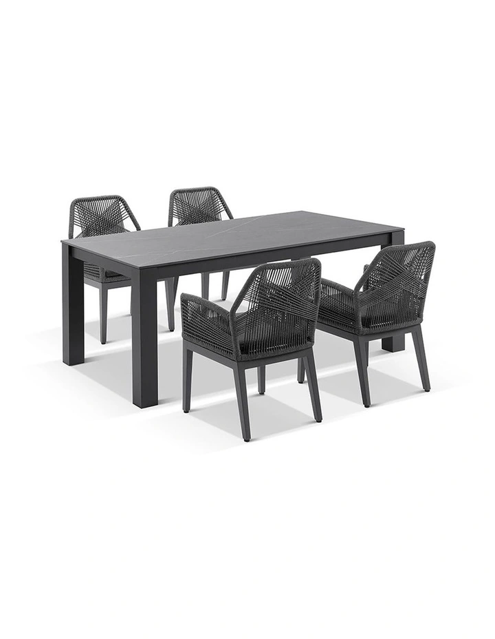 Hugo Ceramic 1.8m Dining Table Charcoal With 6 Rope Chairs & Carbon Grey/Denim Grey Cushions image 2