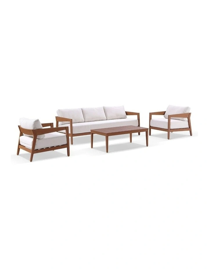 Bronte 3 2 1 1 Outdoor Lounge Setting Teak Look With Coffee Table & Sunbrella Canvas Cushions image 1