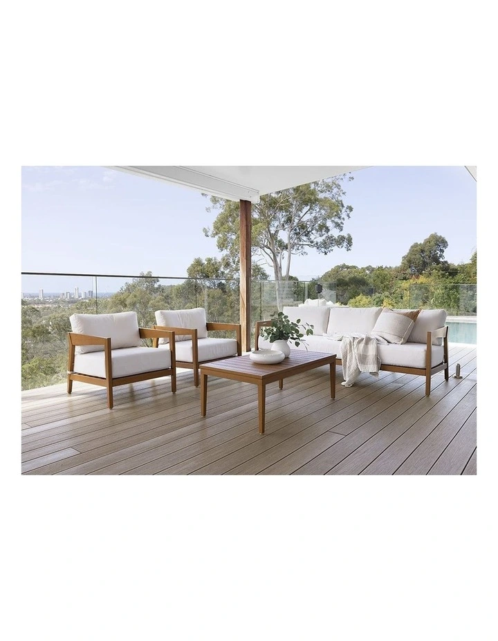 Bronte 3 2 1 1 Outdoor Lounge Setting Teak Look With Coffee Table & Sunbrella Canvas Cushions image 5