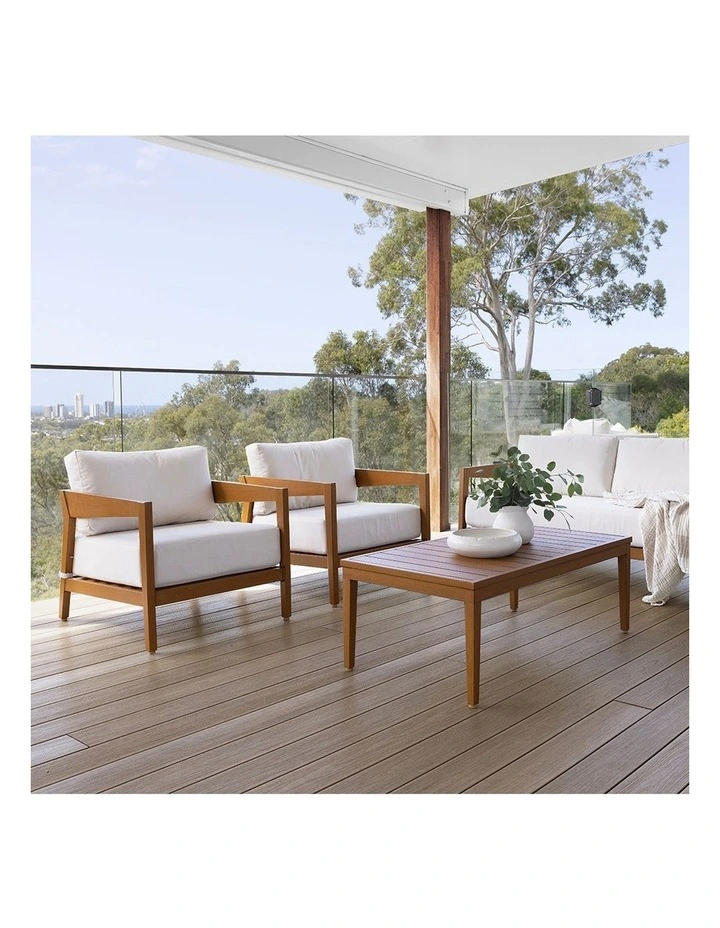 Bronte 3 2 1 1 Outdoor Lounge Setting Teak Look With Coffee Table & Sunbrella Canvas Cushions image 6