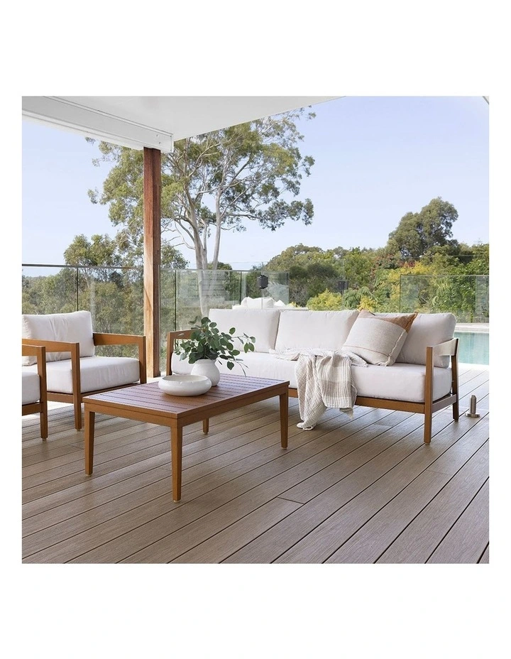 Bronte 3 2 1 1 Outdoor Lounge Setting Teak Look With Coffee Table & Sunbrella Canvas Cushions image 7