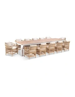 Balmoral 3.55m Outdoor Teak Top Table White With 12 Watego Malawi Style Chairs & Wheat Cushions