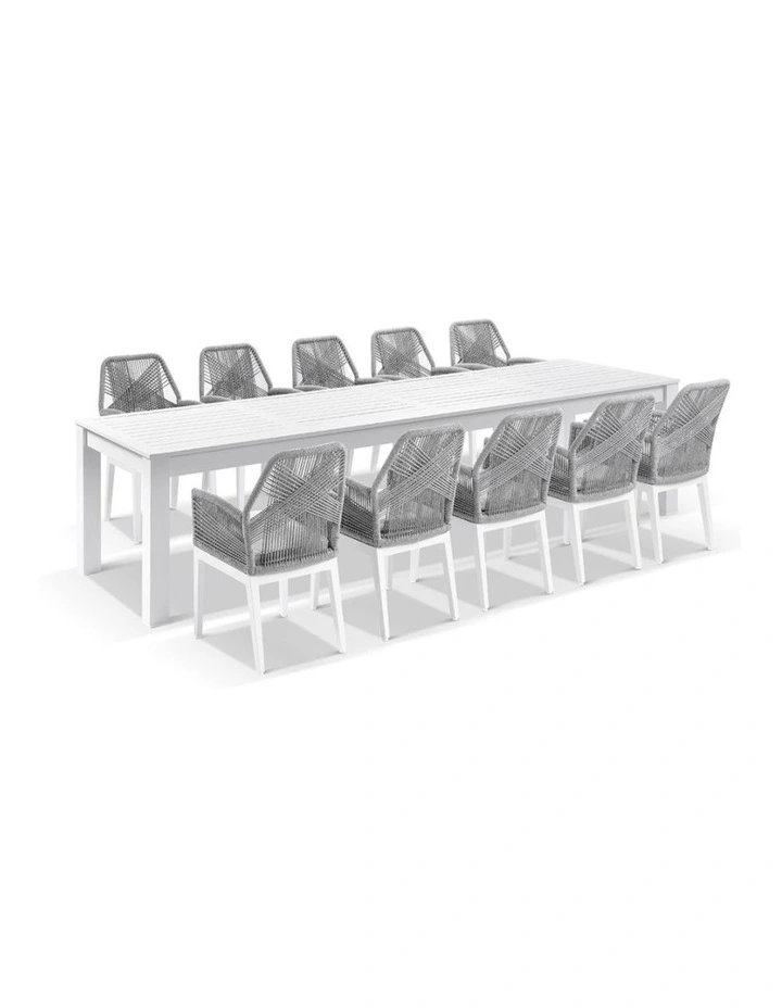 Santorini 3.55m Outdoor Dining Table White With 12 Hugo Chairs & Textured Olefin Grey Cushions image 2