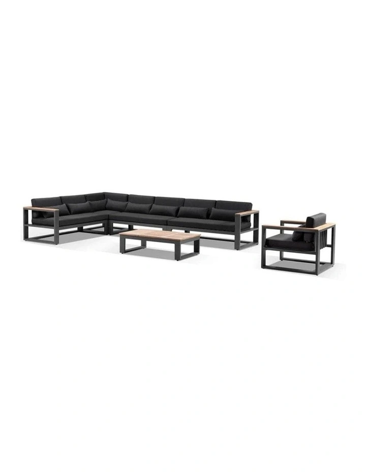 Balmoral Package C Outdoor and Teak Lounge Setting Charcoal With Coffee Table & Denim Grey Cushions image 1