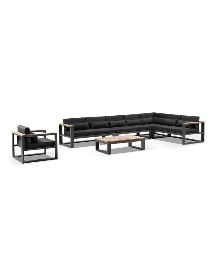 Balmoral Package C Outdoor and Teak Lounge Setting Charcoal With Coffee Table & Denim Grey Cushions image 2