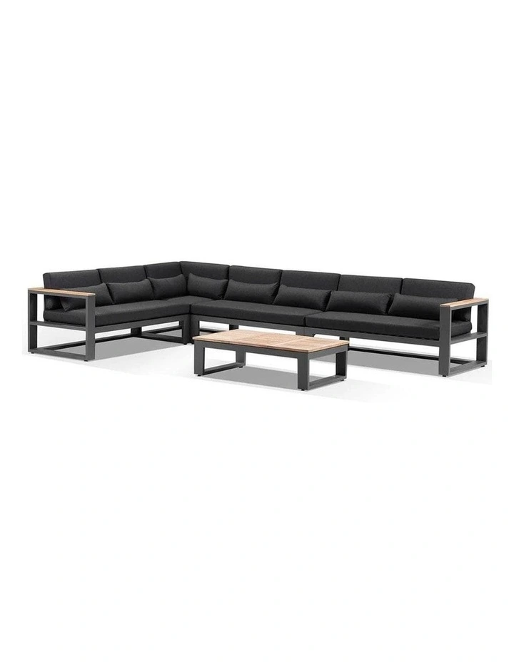 Balmoral Package C Outdoor and Teak Lounge Setting Charcoal With Coffee Table & Denim Grey Cushions image 3