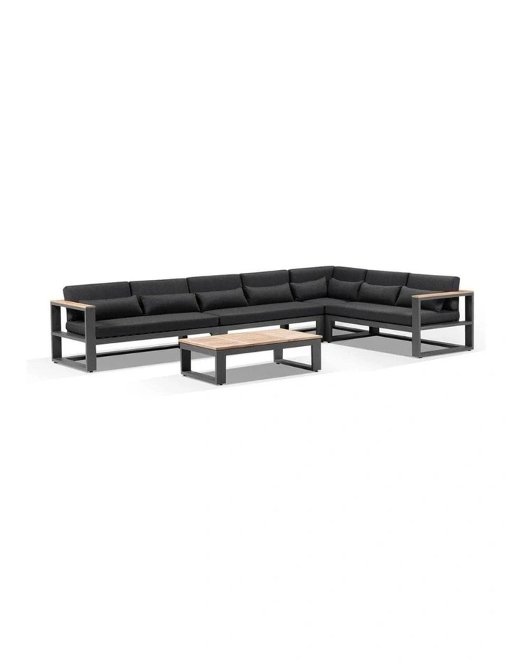 Balmoral Package C Outdoor and Teak Lounge Setting Charcoal With Coffee Table & Denim Grey Cushions image 4