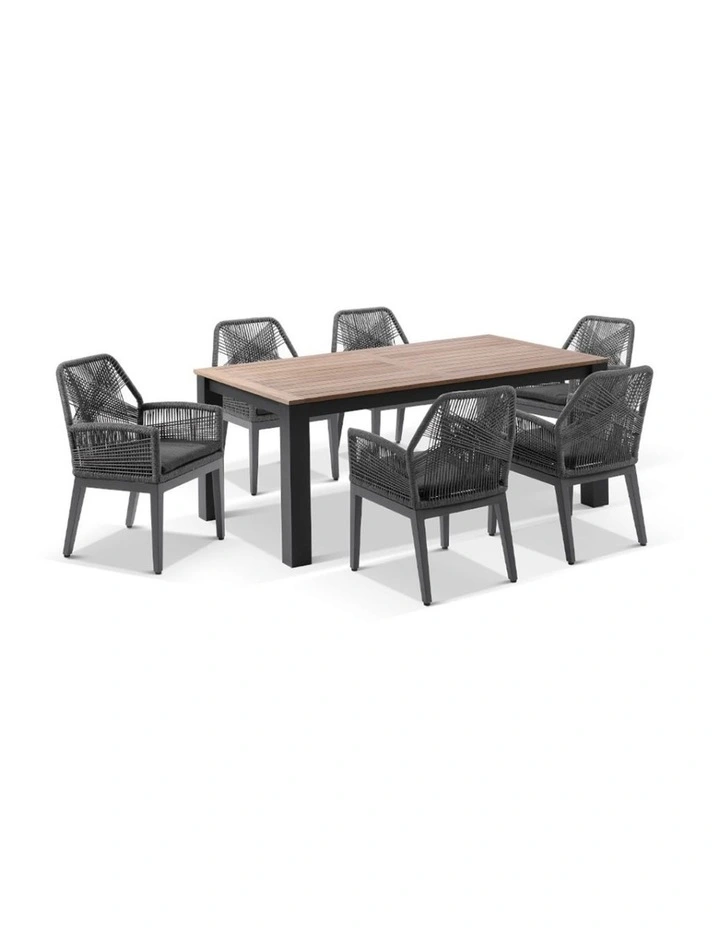 Balmoral 1.8m Teak/ Table Charcoal With 6 Hugo Chairs & Grey Rope w/Textured Olefin Cushions image 1