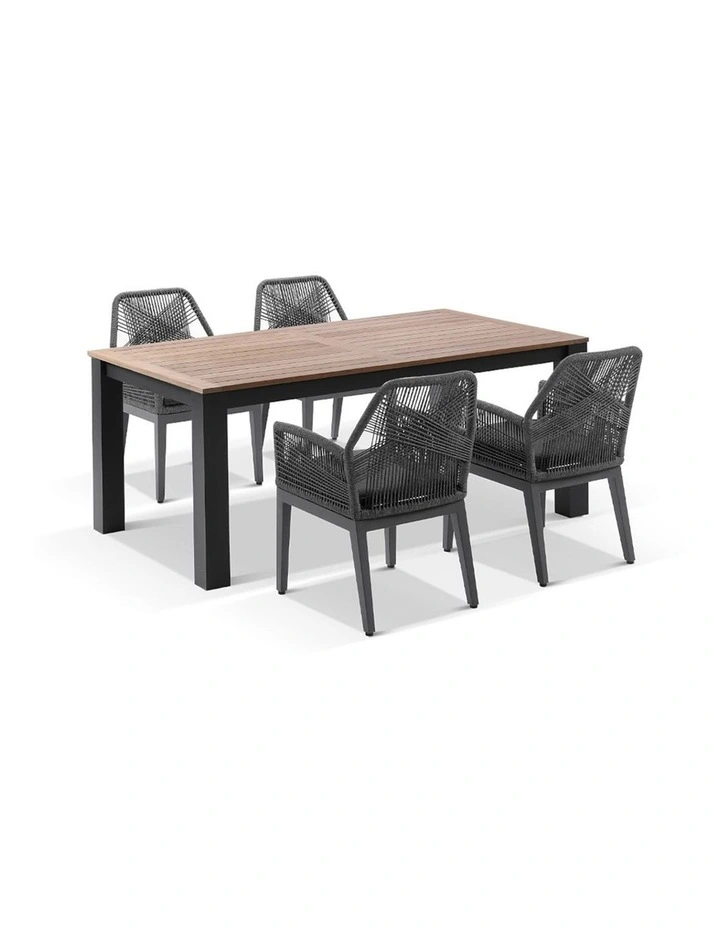 Balmoral 1.8m Teak/ Table Charcoal With 6 Hugo Chairs & Grey Rope w/Textured Olefin Cushions image 2