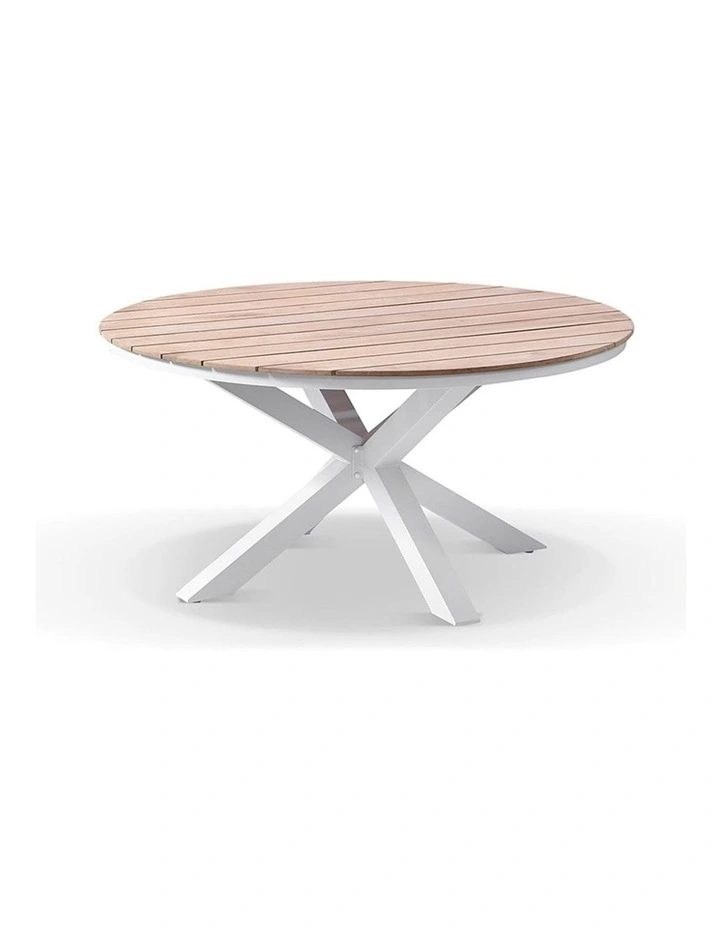 Tuscany 1.5m and Teak Dining Table White With 6 Kansas Chairs & Textured Olefin Grey Cushions image 2