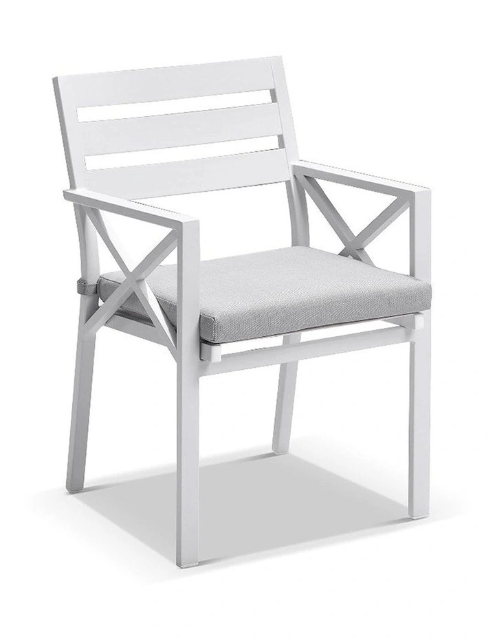 Tuscany 1.5m and Teak Dining Table White With 6 Kansas Chairs & Textured Olefin Grey Cushions image 3