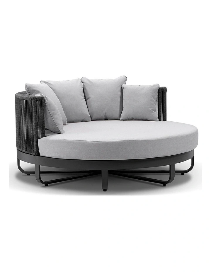 Cannes Outdoor Round and Rope Daybed Sun Lounge Charcoal & Carbon Grey Rope/Olefin Cushions image 1
