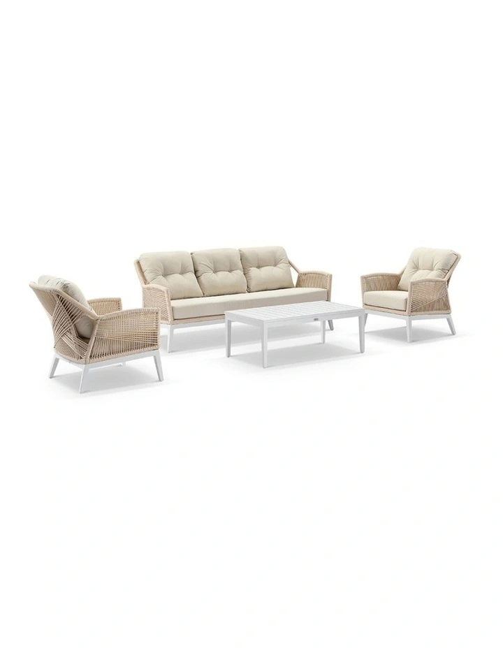 Hugo 3 1 1 Seater Outdoor Rope Lounge Set White With Coffee Table & Cream Rope/Cream Cushions image 1