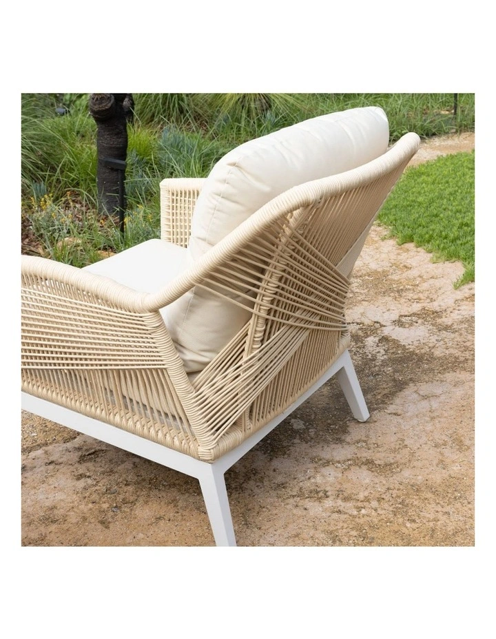 Hugo 3 1 1 Seater Outdoor Rope Lounge Set White With Coffee Table & Cream Rope/Cream Cushions image 4