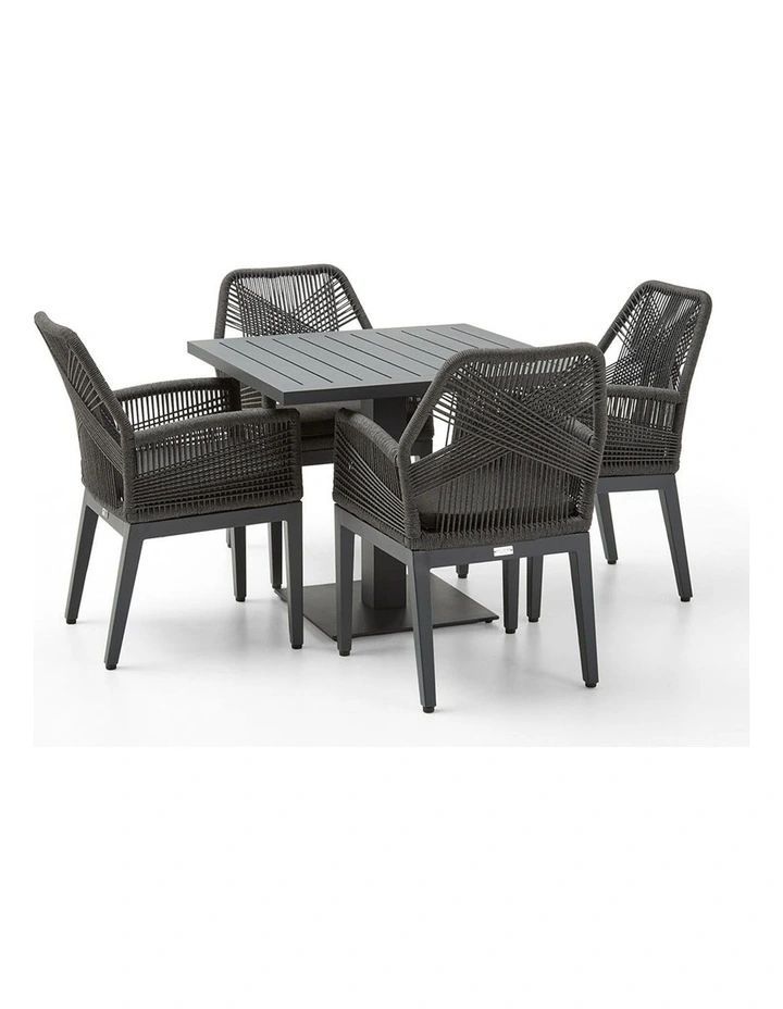 Avoca Outdoor Pedestal Dining Table Charcoal With Hugo Chairs & Carbon Grey Rope/Denim Cushions image 1