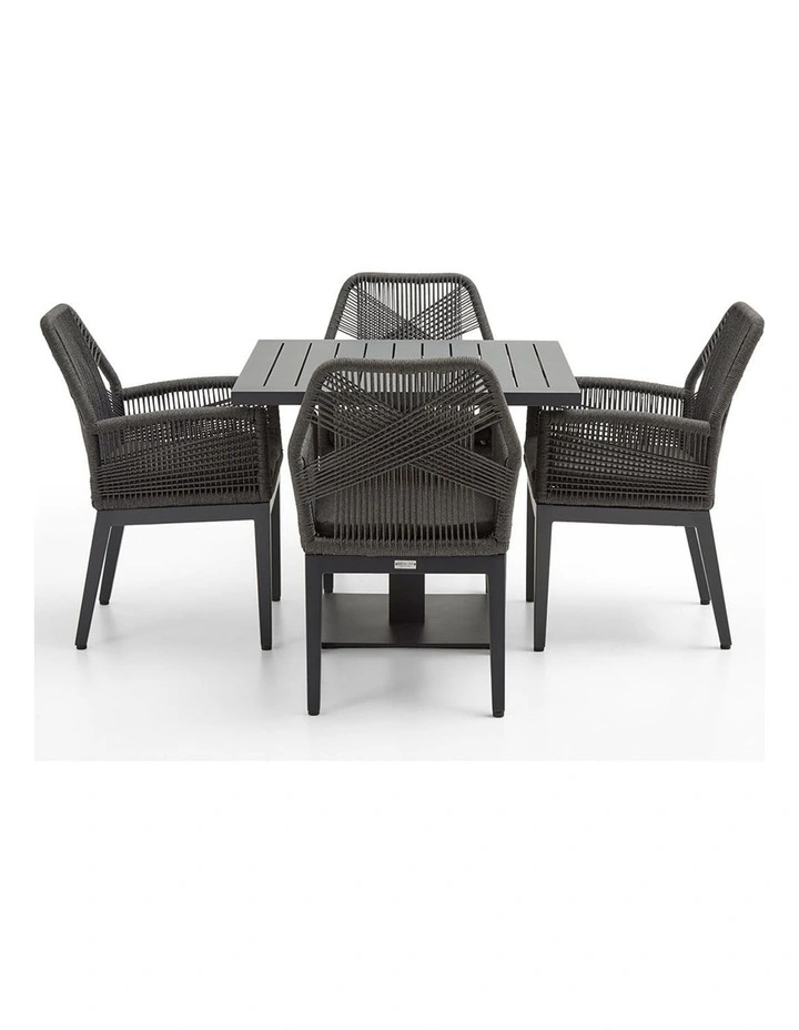 Avoca Outdoor Pedestal Dining Table Charcoal With Hugo Chairs & Carbon Grey Rope/Denim Cushions image 2