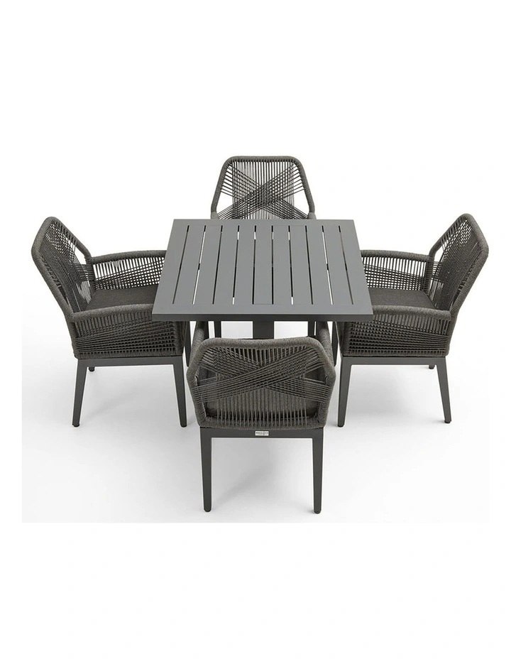 Avoca Outdoor Pedestal Dining Table Charcoal With Hugo Chairs & Carbon Grey Rope/Denim Cushions image 3