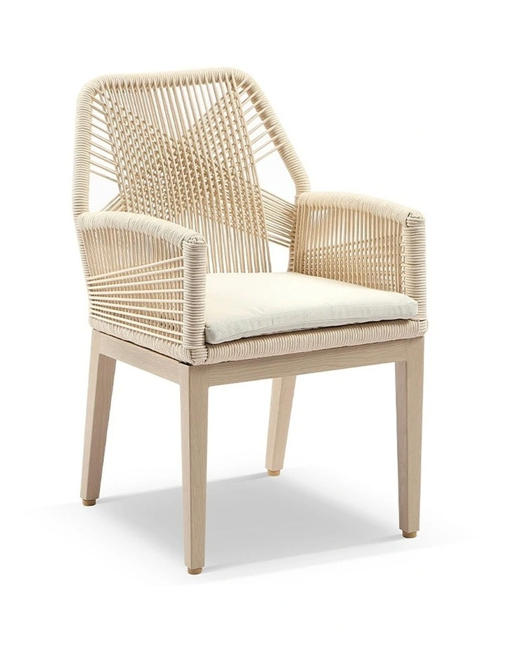 Houston Outdoor 1.8m Dining Setting Light Oak Look With 8 Hugo Chairs & Cream Rope/Cream Cushions image 2