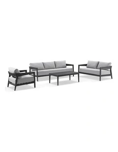 Bronte 3 2 1 Outdoor Lounge Setting Charcoal With Coffee Table & Textured Olefin Grey Cushions