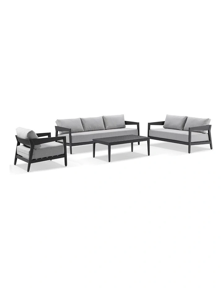 Bronte 3 2 1 Outdoor Lounge Setting Charcoal With Coffee Table & Textured Olefin Grey Cushions image 1