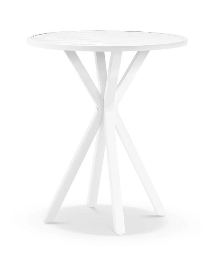 Houston 90cm Round Bar Table White With 4 Hugo Stools & Grey Rope w/Textured Olefin Cushions image 3