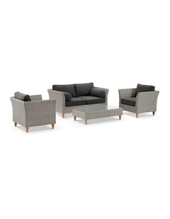 Carolina 2 1 1 Wicker Alfresco Lounge Setting Brushed Grey With Coffee Table & Denim Cushions
