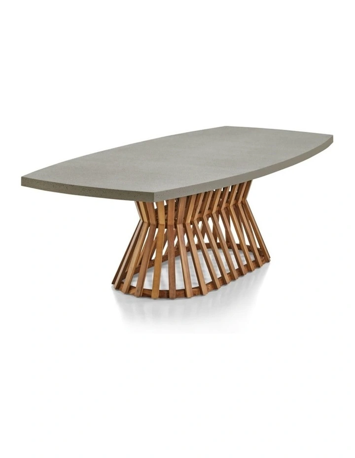 Waverley 2.6m Concrete Look Dining Set Brushed Wheat With 8 Kai Wicker Chairs & Cream Cushions image 2