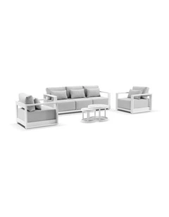 Whitehaven 3 1 1 Seater Outdoor Lounge Set White With Hugo Coffee Table & Olefin Grey Cushions
